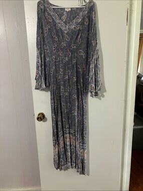 World Market Dusty Blue Paisley Maxi Dress with Cream Accents